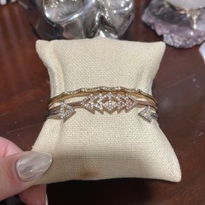 Stella and Dot Bangle set gold, rose gold and silver pave